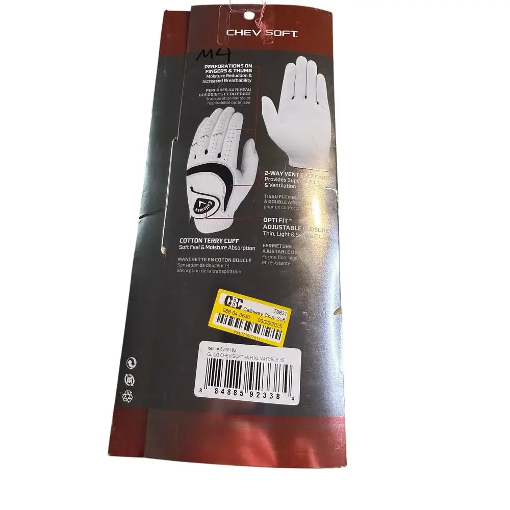 Callaway Chev Soft Golf Glove, Left Handed, Hook & Loop Closure, Size XL, NWT